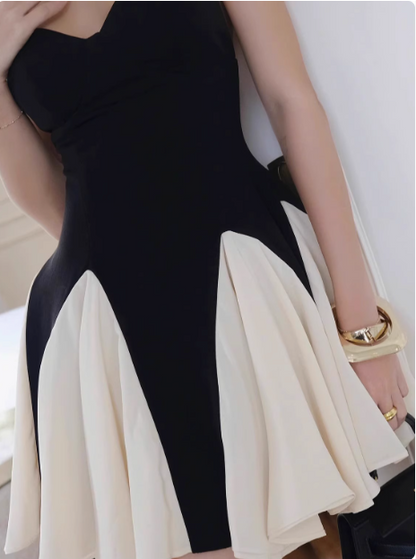 Design Black And White Stitching Suspender Back A-line Birthday Short Skirt Homecoming Dress cc3671