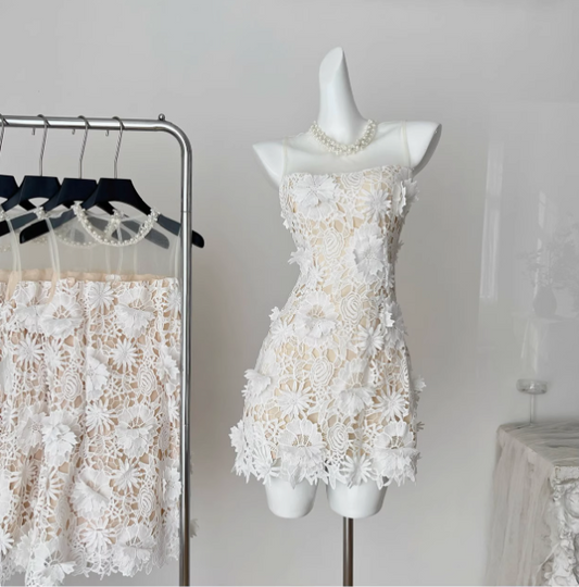 Beautiful Round Neck Mesh Splicing Sleeveless Lace Waist Birthday Skirt Homecoming Dress cc3673