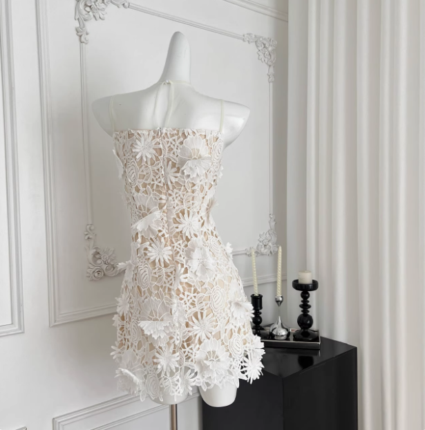 Beautiful Round Neck Mesh Splicing Sleeveless Lace Waist Birthday Skirt Homecoming Dress cc3673