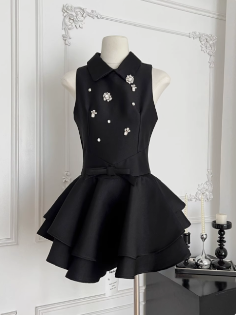 Sweet Sleeveless Studded Diamond Polo Neck Slim Fit Puffy Birthday Short Skirt Homecoming Dress cc3674