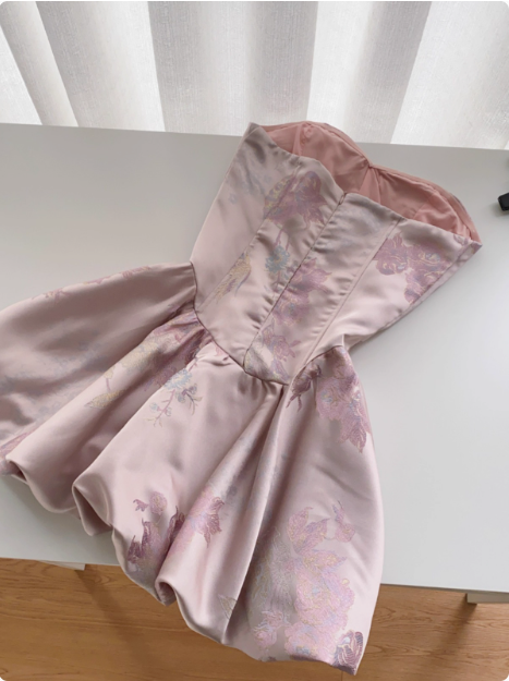 Sweet French Beaded Button Sleeveless Tube Top Jacquard Birthday Short Skirt Homecoming Dress cc3677