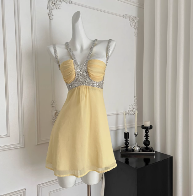 Beautiful Heavy Sequined Halter Neck Suspender Chiffon 17th Birthday Homecoming Dress cc3678