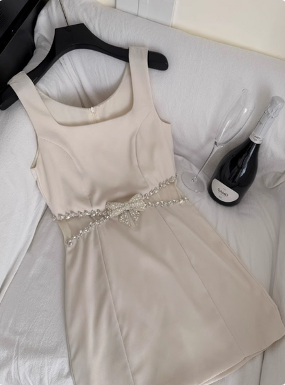 Elegant Square Neck Sleeveless Hollow Diamond Birthday Short Skirt Homecoming Dress cc3679