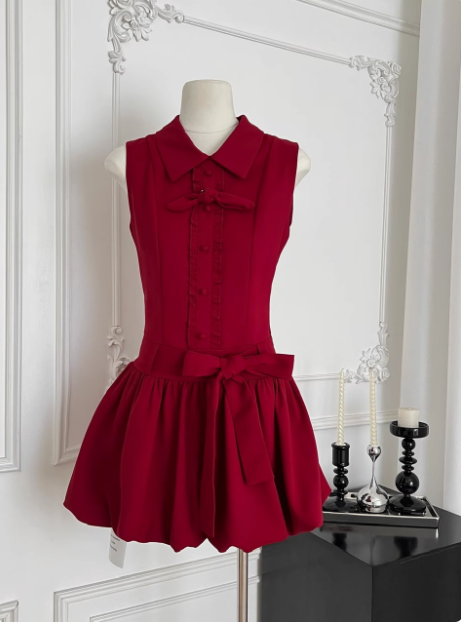 Beautiful Red Three-dimensional Flower Sleeveless Polo Collar Sleeveless Flower Bud Birthday Short Skirt Homecoming Dress cc3682