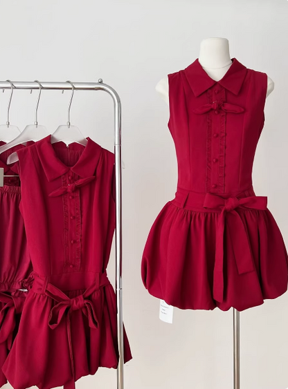 Beautiful Red Three-dimensional Flower Sleeveless Polo Collar Sleeveless Flower Bud Birthday Short Skirt Homecoming Dress cc3682