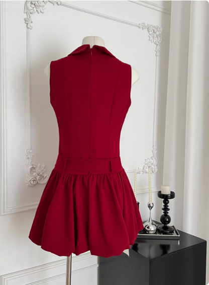 Beautiful Red Three-dimensional Flower Sleeveless Polo Collar Sleeveless Flower Bud Birthday Short Skirt Homecoming Dress cc3682
