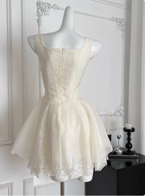 Sweet Suspender Square Neck Tie Mesh Puffy Birthday Skirt Homecoming Dress cc3684