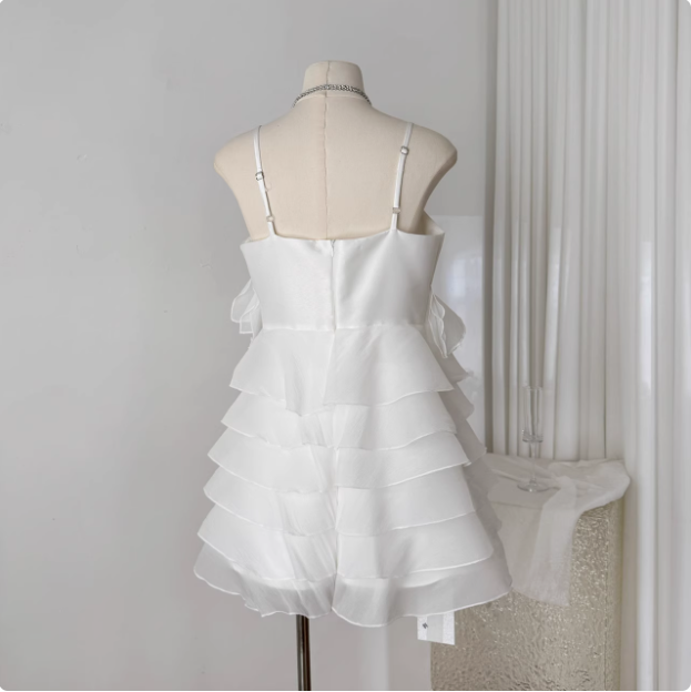 Sweet Bow Stitching Ruffle Sling Cake Birthday Skirt Homecoming Dress cc3685