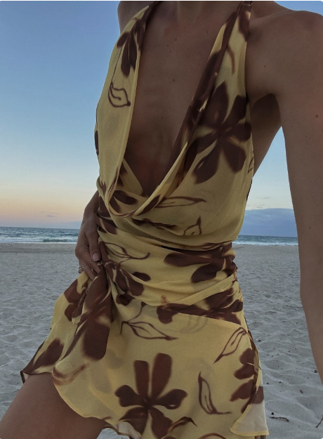 Sexy Swing Neck Halter Print Irregular Backless Birthday Short Skirt Homecoming Dress cc3697