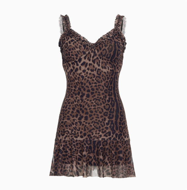 Sexy Hot Girl Ear Lace Leopard Print Low-cut V-neck Birthday Skirt Homecoming Dress cc3698