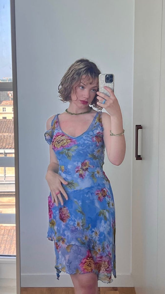 Beautiful Printed Strapless Blue Chiffon Irregular Homecoming Dress cc3703