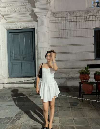 Cute Tube Top Herringbone White Irregular Birthday Dress Homecoming Dress cc3706