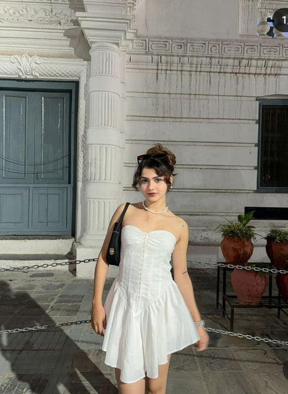 Cute Tube Top Herringbone White Irregular Birthday Dress Homecoming Dress cc3706