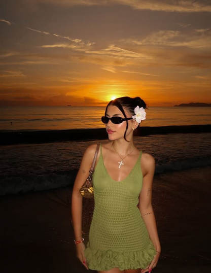 Sexy V-neck Halter Green Mini Birthday Dress Homecoming Dress cc3715