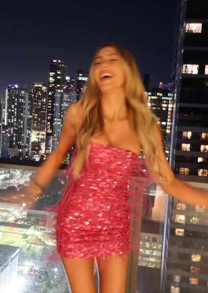 Shiny Pink Sequined Tassel Tube Top Slim Fit 17th Birthday Homecoming Dress cc3723