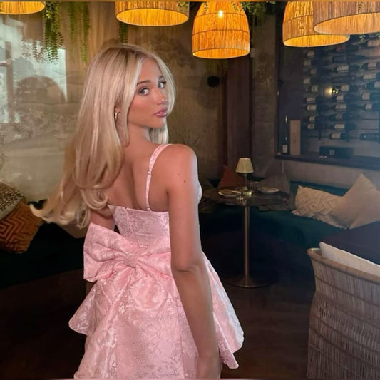 Sweet Princess Shoulder Strap Bow Jacquard Mini 17th Birthday Homecoming Dress cc3724