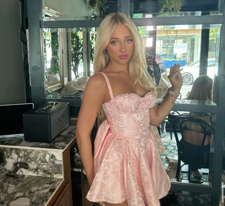 Sweet Princess Shoulder Strap Bow Jacquard Mini 17th Birthday Homecoming Dress cc3724