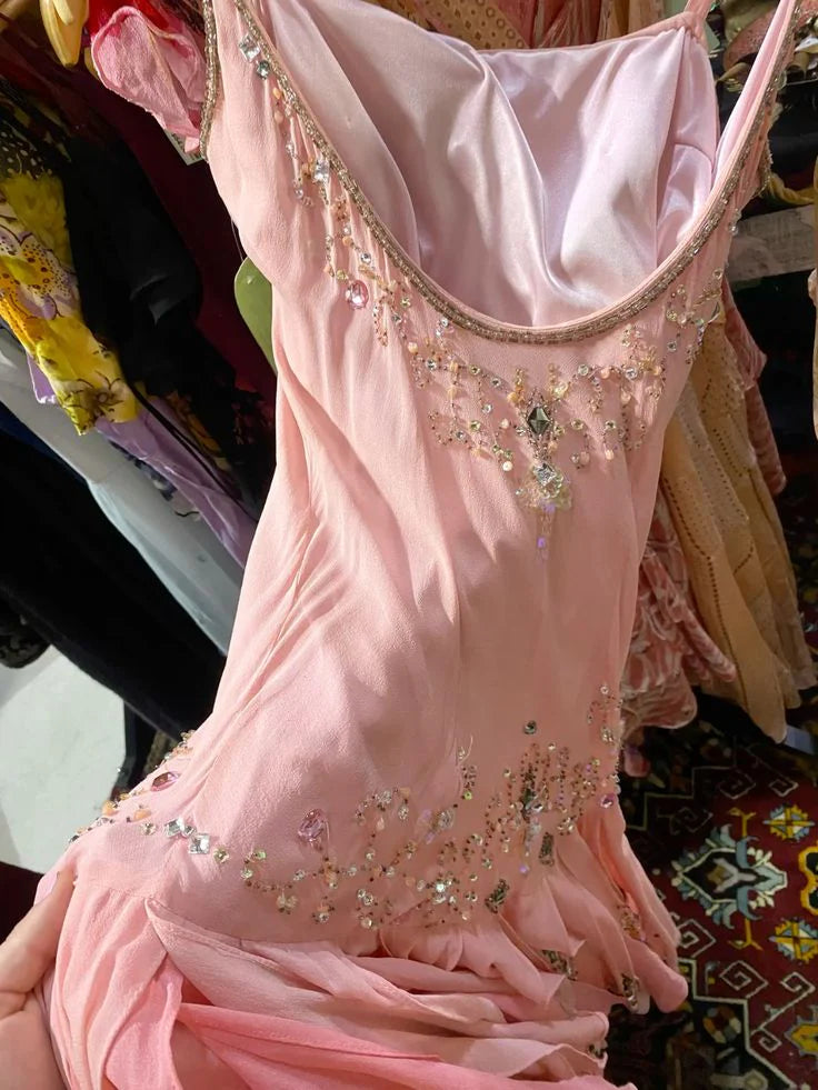 Sweet Retro Pink Beads Irregular Ruffle Chiffon 17th Birthday Homecoming Dress cc4388