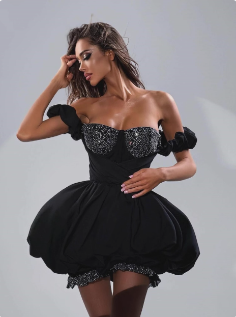 17th Birthday One Shoulder Black Puffy Rhinestone Homecoming Dress cc3739