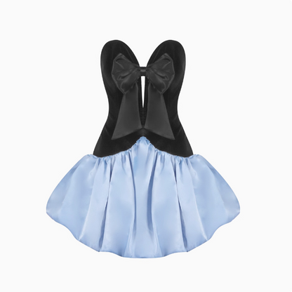 Vintage Black Velvet Bow Light Blue Puffy Birthday Dress Homecoming Dress cc3743