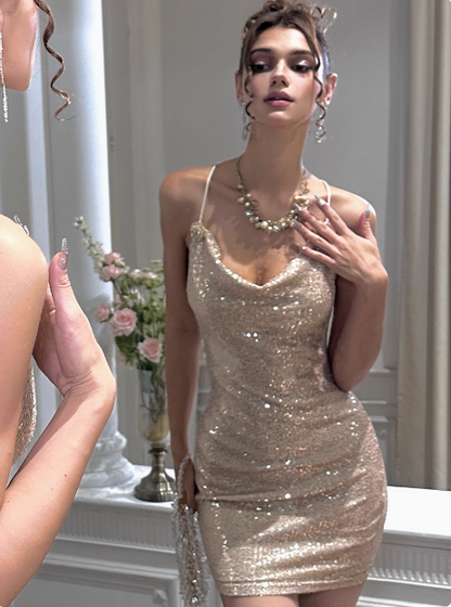 Brilliant And Elegant Swing Neck Sequined 17th Birthday Homecoming Dress cc3748