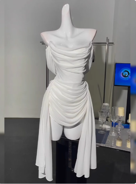 Simple Off The Shoulder Pleated Chiffon White 17th Birthday Homecoming Dress cc3752