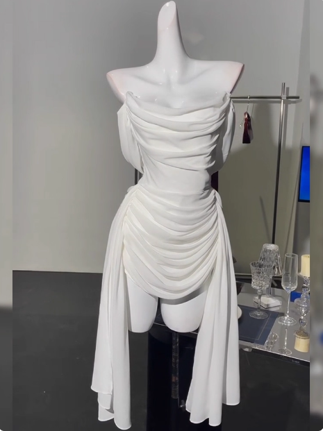 Simple Off The Shoulder Pleated Chiffon White 17th Birthday Homecoming Dress cc3752