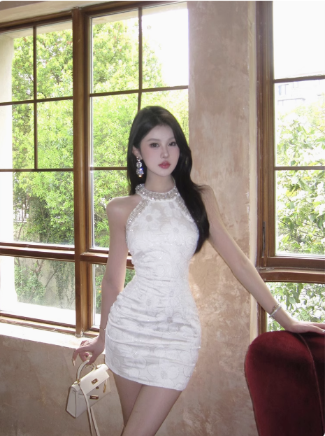 21st Birthday Sequined Halter Neck Off Shoulder Dark Pattern Hip Homecoming Dress cc3753