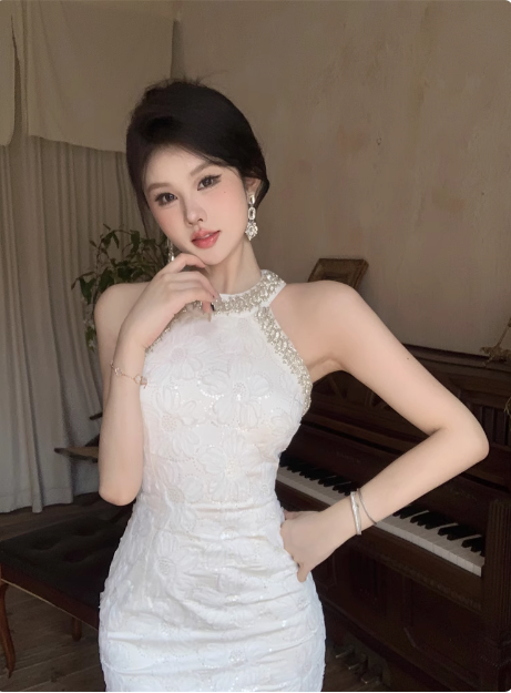 21st Birthday Sequined Halter Neck Off Shoulder Dark Pattern Hip Homecoming Dress cc3753