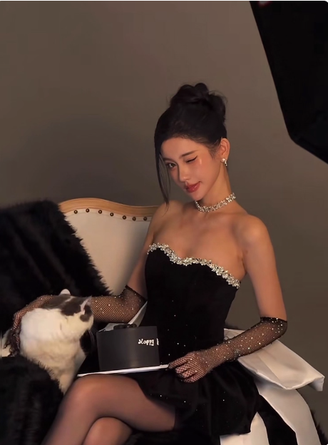 Sweet Tube Top Black Velvet Bow 19th Birthday Homecoming Dress cc3754