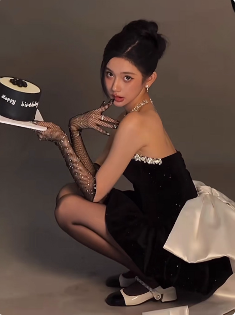 Sweet Tube Top Black Velvet Bow 19th Birthday Homecoming Dress cc3754