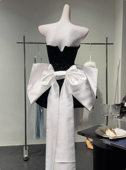 Sweet Tube Top Black Velvet Bow 19th Birthday Homecoming Dress cc3754