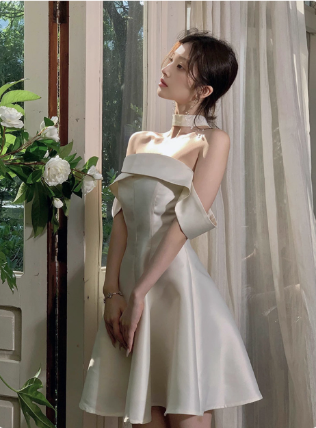 Elegant And Simple Satin One Shoulder A-line Birthday Dress Homecoming Dress cc3755