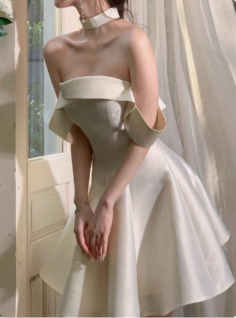 Elegant And Simple Satin One Shoulder A-line Birthday Dress Homecoming Dress cc3755