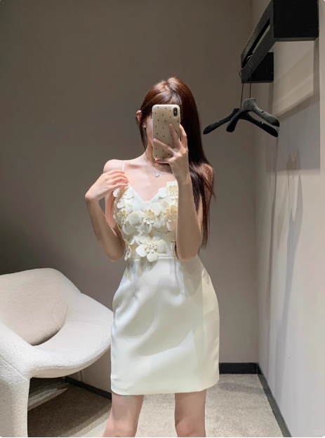 Unique Beautiful Three-dimensional Flower Sling Satin Birthday Dress Homecoming Dress cc3756