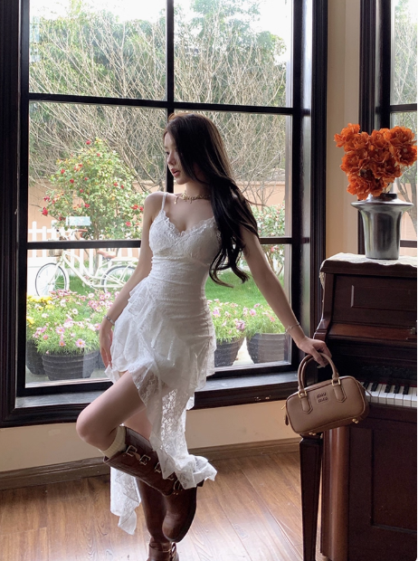 Irregular White Lace Suspenders Slim Fit 19th Birthday Homecoming Dress cc3758