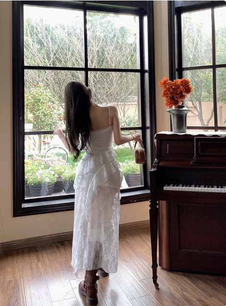 Irregular White Lace Suspenders Slim Fit 19th Birthday Homecoming Dress cc3758