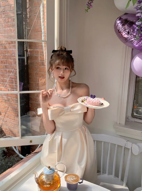 Princess Bow Satin One Shoulder Birthday Dress Homecoming Dress cc3759