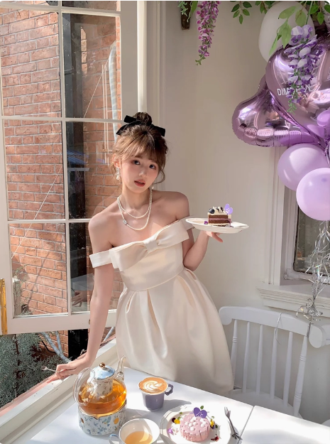 Princess Bow Satin One Shoulder Birthday Dress Homecoming Dress cc3759