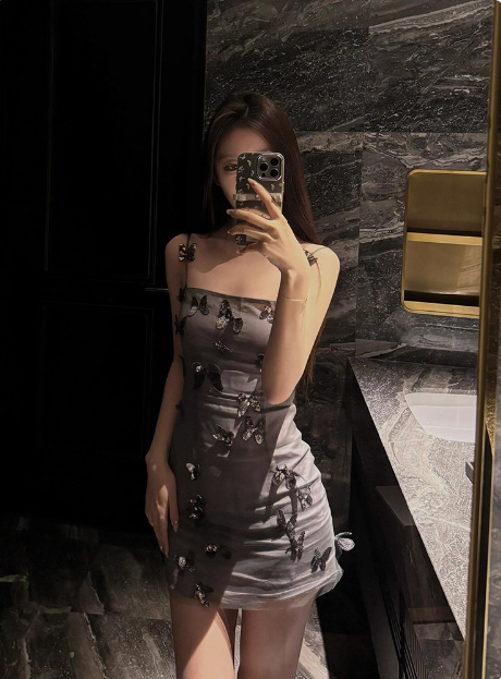 Design Gray Three-dimensional Bow Suspenders Birthday Skirt Homecoming Dress cc3763