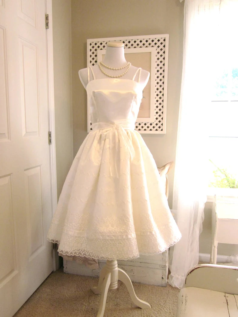 Cute Ivory Strappy Satin Lace Trim A-line Birthday Dress Homecoming Dress cc3766
