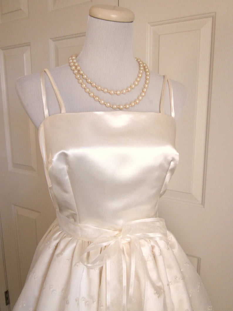 Cute Ivory Strappy Satin Lace Trim A-line Birthday Dress Homecoming Dress cc3766