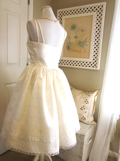 Cute Ivory Strappy Satin Lace Trim A-line Birthday Dress Homecoming Dress cc3766
