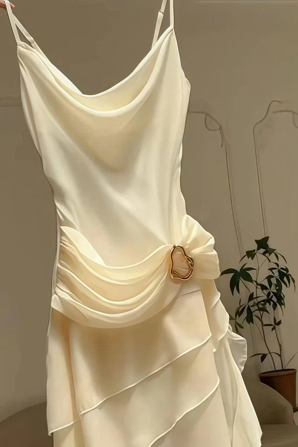Elegant Chiffon Ivory Strap Irregular Birthday Dress Homecoming Dress cc3769