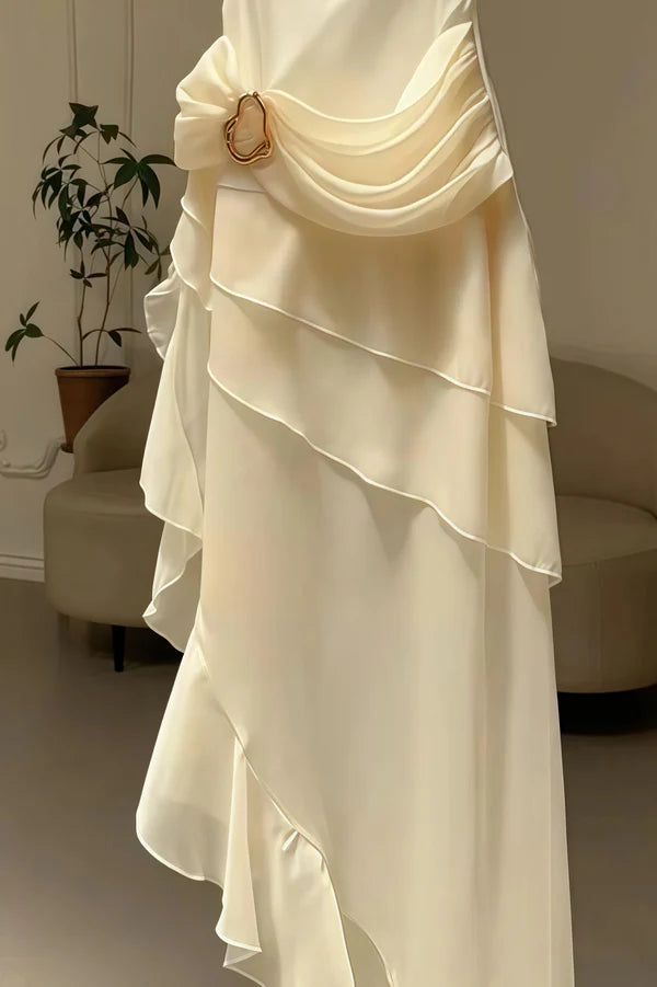 Elegant Chiffon Ivory Strap Irregular Birthday Dress Homecoming Dress cc3769