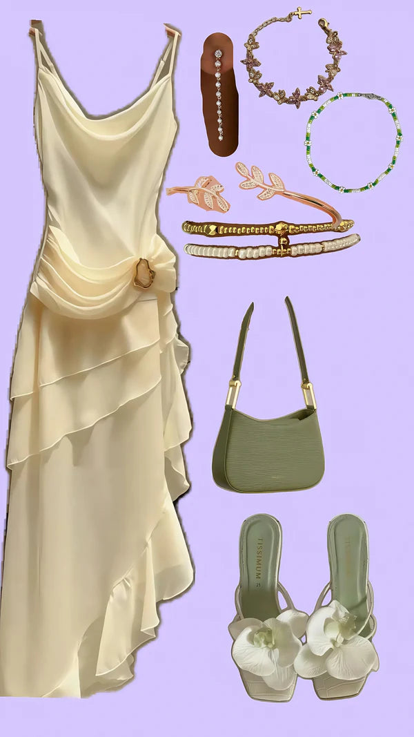 Elegant Chiffon Ivory Strap Irregular Birthday Dress Homecoming Dress cc3769