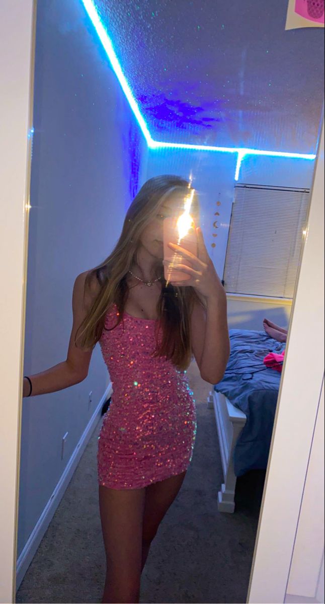 Shiny Pink Sequined Strapless Bodycon Homecoming Dress cc3776