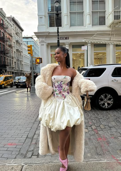 Elegant Embroidered Ivory Strapless Satin Flower Bud Birthday Dress Homecoming Dress cc3785