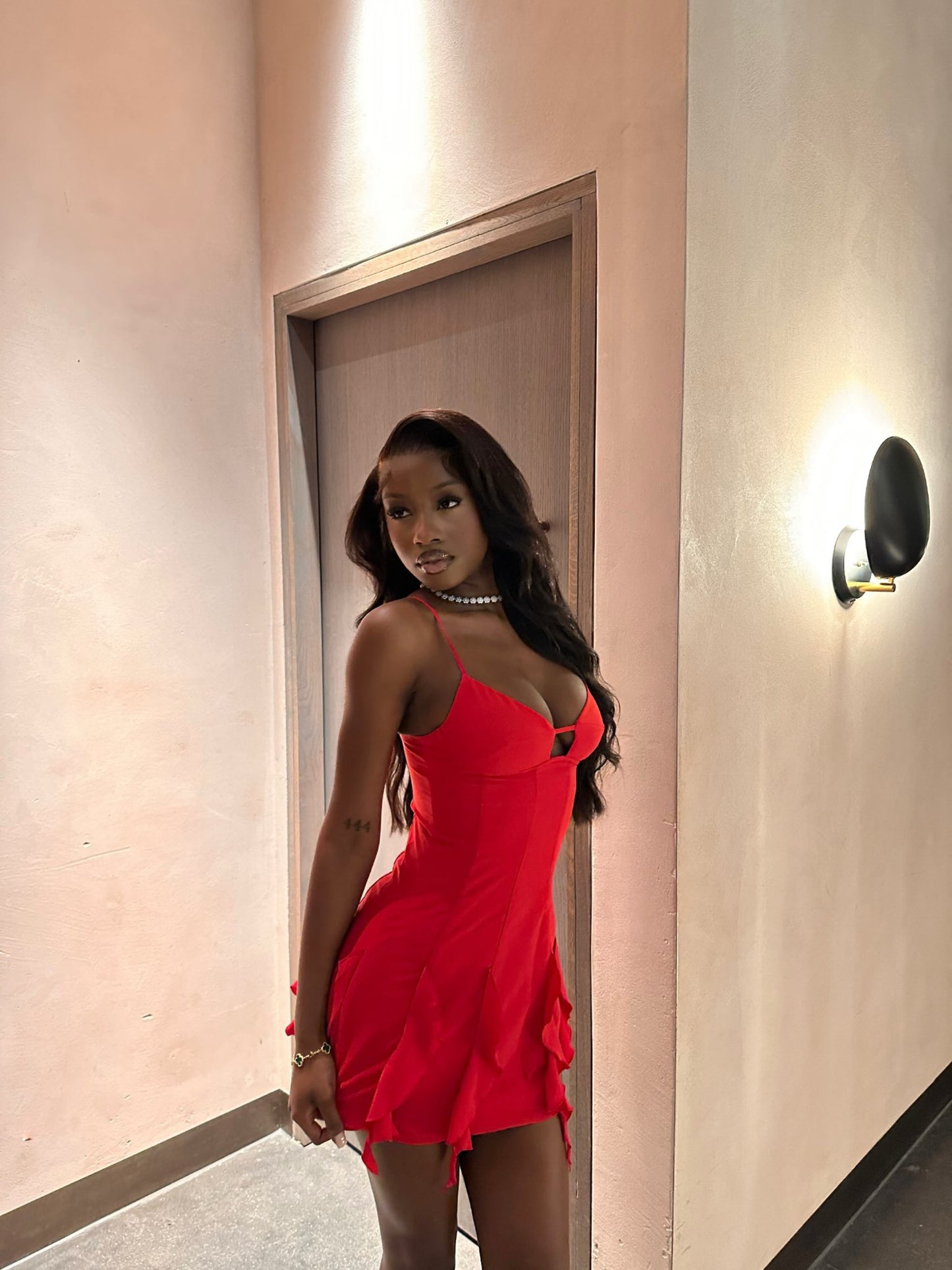 Sexy Red Suspender Ruffled Hip 19th Homecoming Dress cc3788