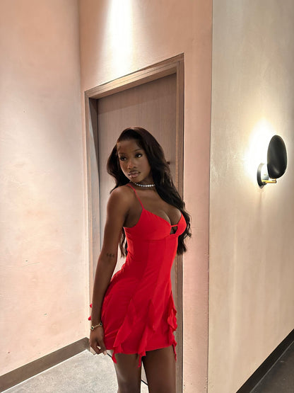 Sexy Red Suspender Ruffled Hip 19th Homecoming Dress cc3788